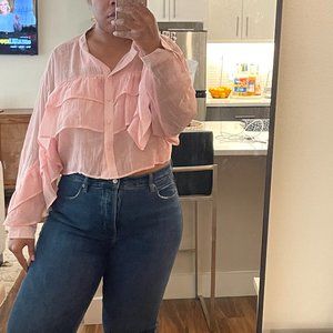 Zara Ruffle Button Down Blouse